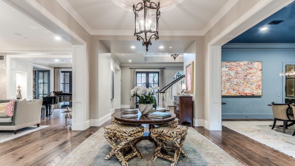 Scalamandre tiger print benches pop in the entrance hall.