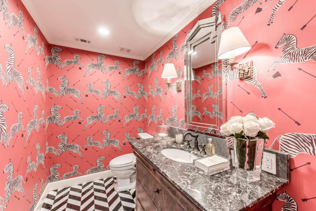 Zebra's prancing in the powder room.