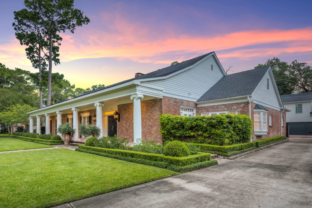 The exterior at sunset.