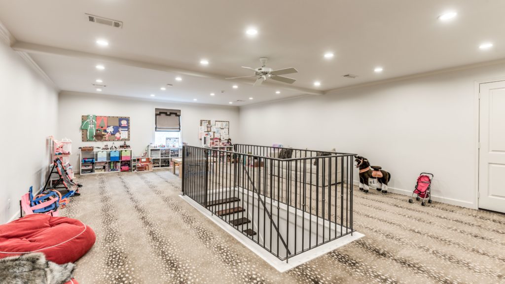 Classy antelope carpeting upstairs in the playroom.