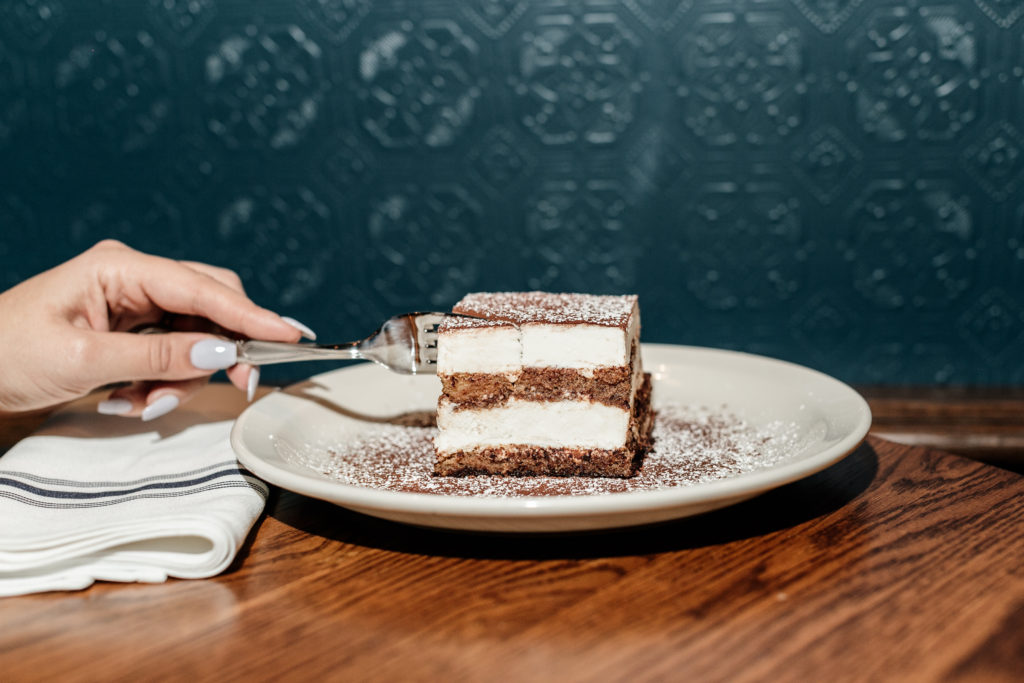 Harwood Arms offers Beeramisu for dessert — Guiness-soaked lady fingers with cocoa and Mascarpone whip. (Photo by Marquel Plavan)