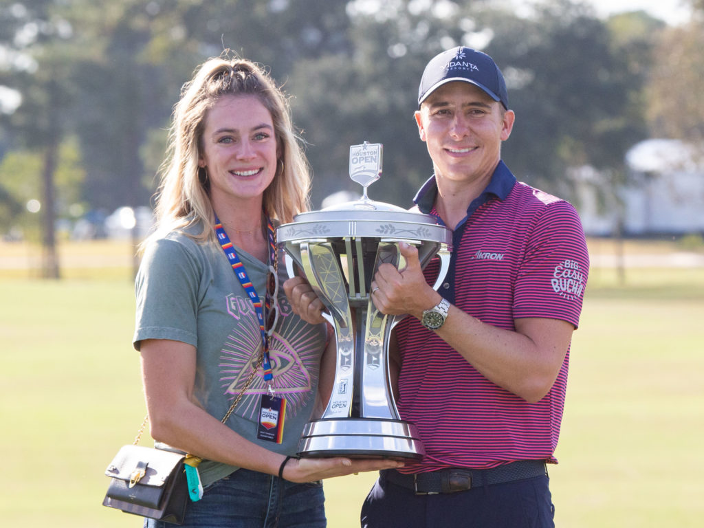 Carlos Ortiz and his wife Haley enjoyed his first career PGA Tour win. (Photo by F. Carter Smith)