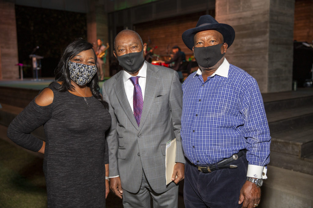 Kathy Flanagan Payton, Mayor Sylvester Turner, Harvey Clemons at the Buffalo Bayou Foundation celebration on the banks of  Buffalo Bayou  (Photo by Jenny Antill Clifton)