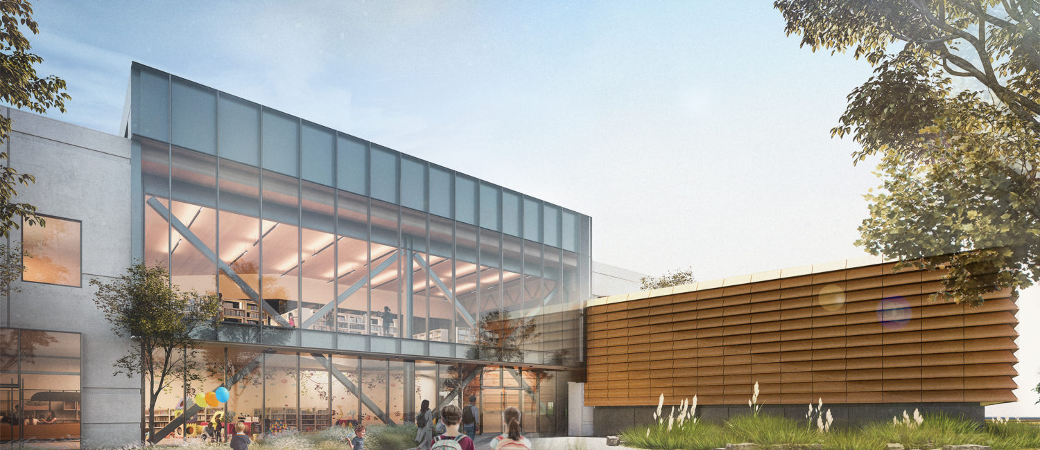Gensler’s award-winning design for the future Frisco Public Library, as seen from the north side.