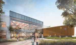 Gensler’s award-winning design for the future Frisco Public Library, as seen from the north side.