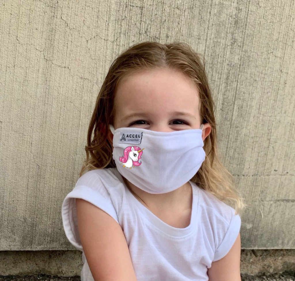 Accel Lifestyle products made from  trademark-registered anti-bacterial Prema fabric includes athletic clothing and masks for children.