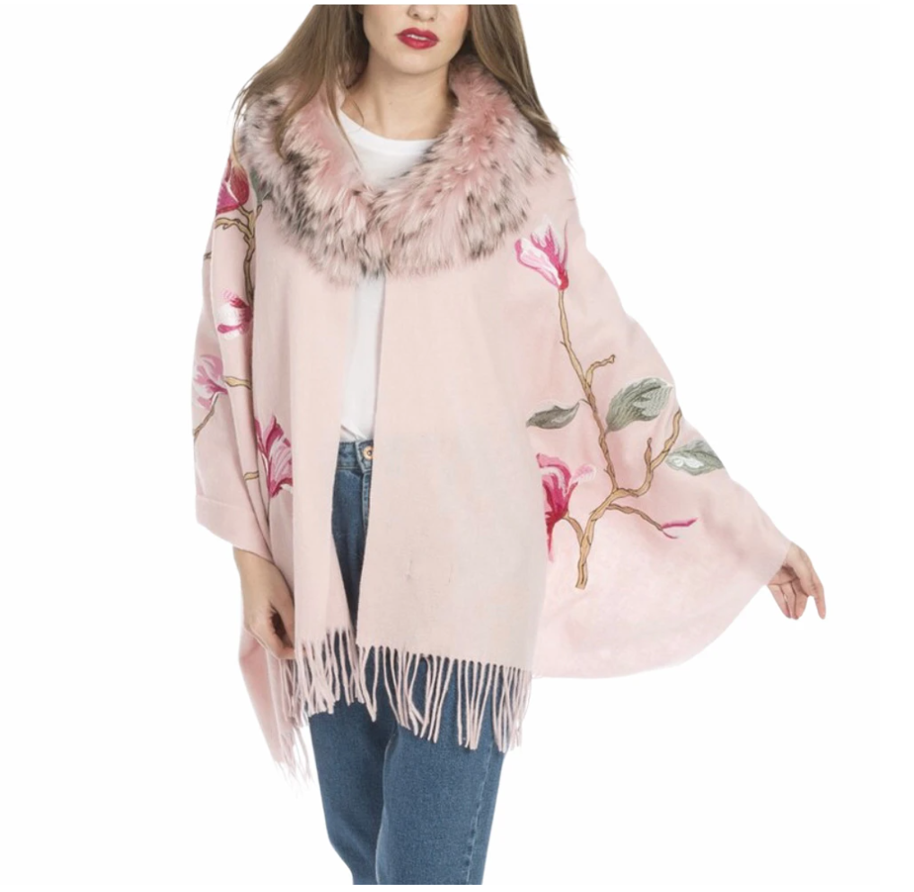 The cashmere shawl with fox fur trim is one of many offerings from Nutcracker Market participant Beyond Baroque.