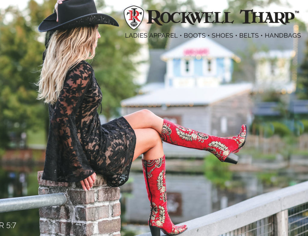 Hand-crafted boots, shoes, handbags and ladies apparel from Rockwell Tharp are on the table at the Houston Ballet virtual Nutcracker Market.