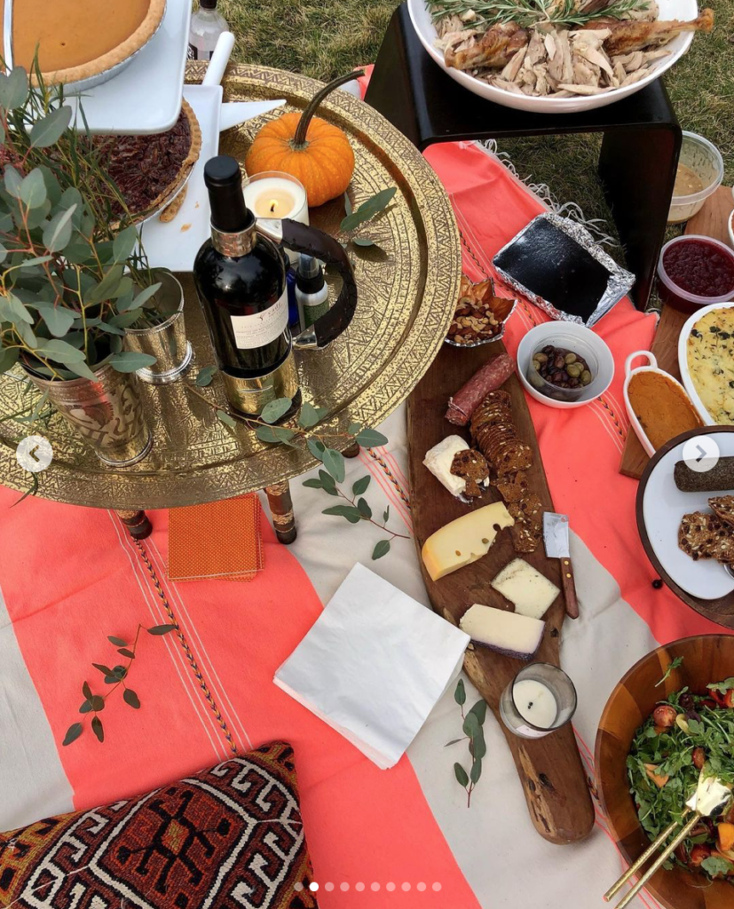 The Thanksgiving Day picnic set up in Memorial Park