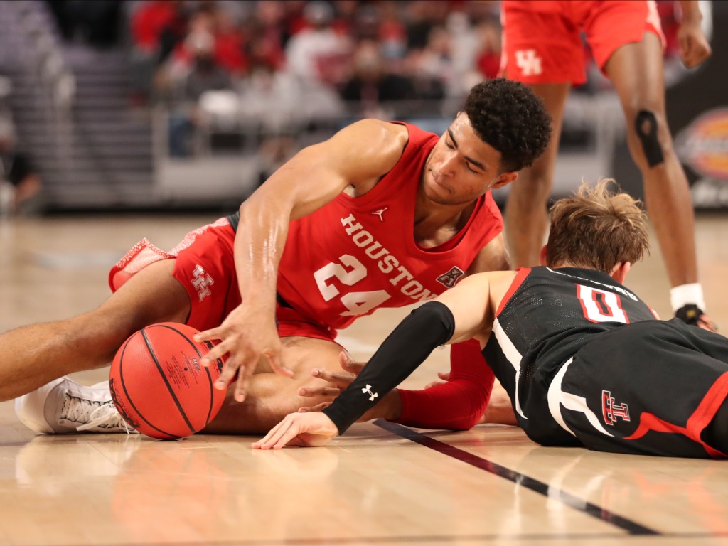 UH and guard Quentin Grimes out fought and out hustled Texas Tech during key moments in the game. (Courtesy UH Athletics)