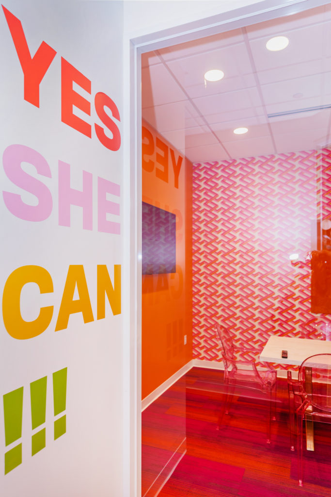 Offices and meeting rooms, designed by Courtnay Tartt Elias to reflect the female orientation of SheSpace.