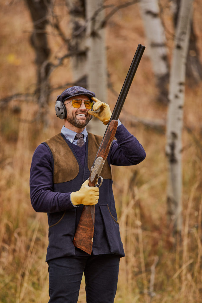 Melbourne O’Banion, founder of Bestow and husband of BeautyBio’s Jamie
O’Banion, in Hadleigh’s Harkey
shooting vest (Photo by Luis Martinez)