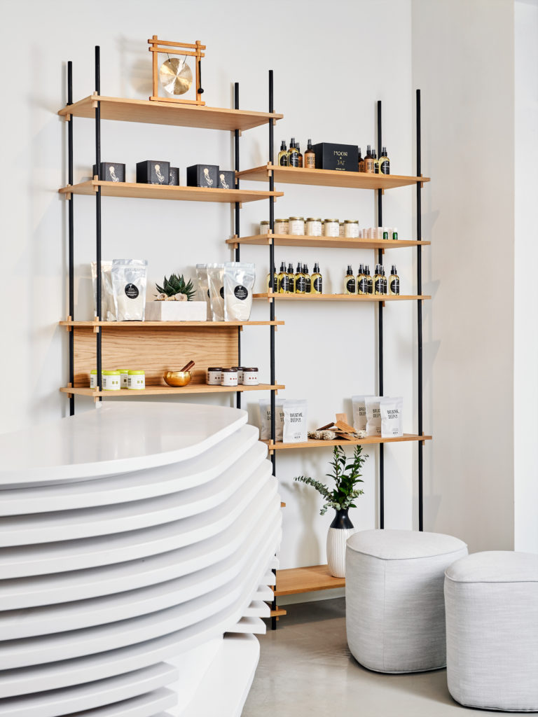 Breathe's tightly edited front-of-house retail section is filled with lunar-inspired candles and essential oils made mostly by Texas-based makers. 