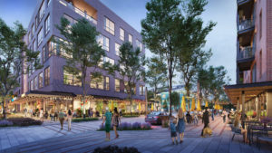 East River Phase One intersection with retail 2; Rendering Courtesy of Midway