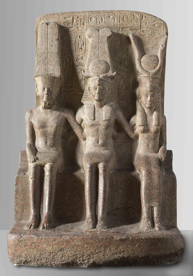 Triade of Ramesses II seated between Amun and Mut.