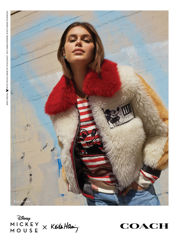 Model Kaia Gerber is part of the Coach ad campaign introducing the special edition Disney Mickey Mouse x Keith Haring collection, available in January.