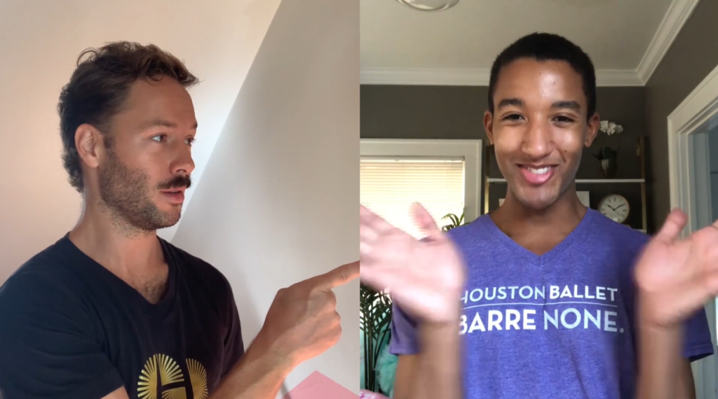 Oliver Halkowich and Harper Watters joining in the 'Onstage Dinner' program. (Photo courtesy of Houston Ballet)