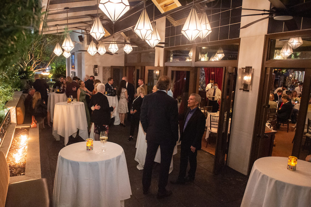 The wedding reception for Karen Bradshaw Rains and Jack Morris Rains takes place on the terrace at La Griglia. (Photo by Wilson Parish)