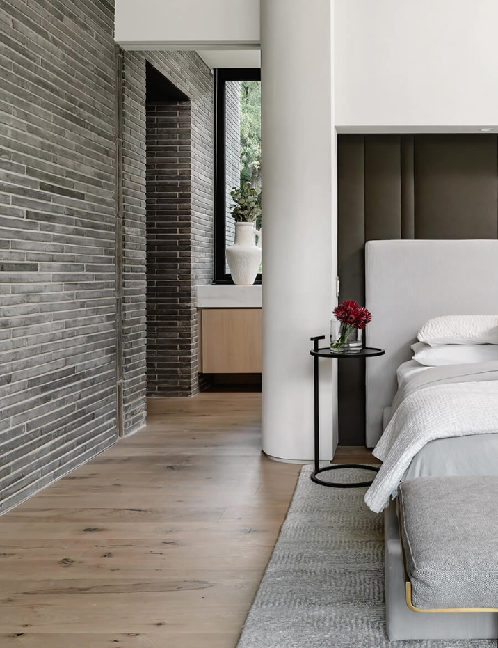 While the architectural oeuvre of Michael Hsu is contemporary, a richness of materials and texture of interior delivers warmth.  (Photo by Chase Daniel)