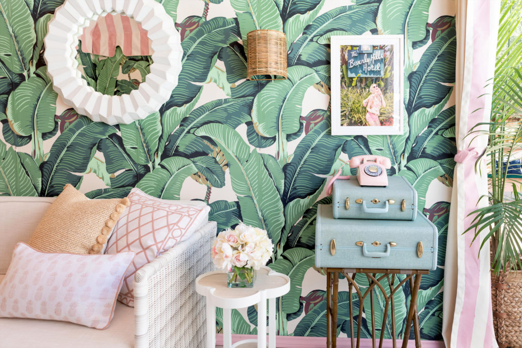 Artist Gray Malin, a Dallas native, designed a new outdoor cabana for the Beverly Hills Hotel featuring iconic Martinique wallpaper by CW Stockwell.