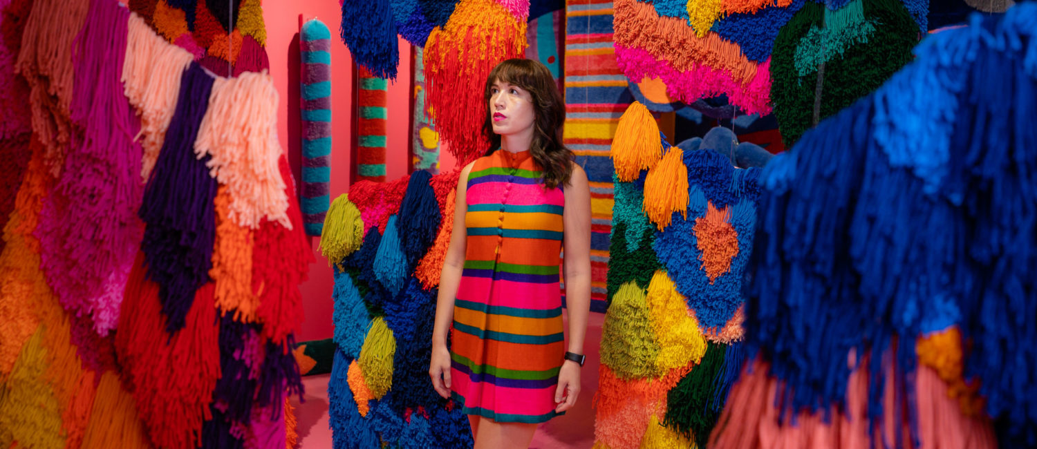Sweet Tooth Hotel Founder Keeton blends right into this fiber art show that’s on display through June. (Photo by Timothy Alsbrooks)