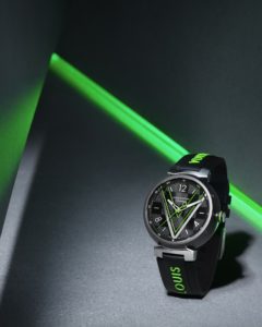 Louis Vuitton’s Tambour watch is inspired by their iconic Damier Graphite canvas.
