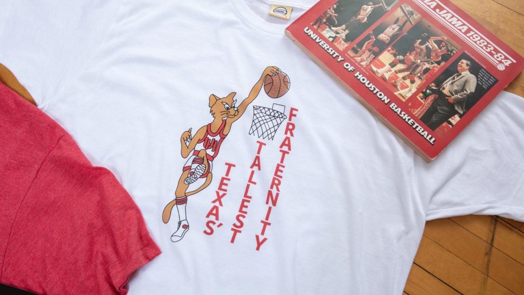 With college basketball's national championship trophy in the building, Houston unveiled a new Phi Slama Jama line. (Photo by UH Athletics)