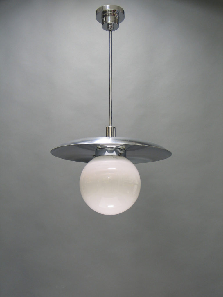 One of the earlier works in the exhibition is Giso No. 23 Hanging Lamp by Willem Hendrik Gispen, manufactured by W. H. Gispen & Co., designed 1926, made 1930–36.