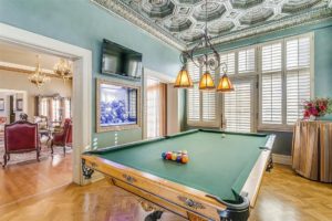 5100 Crestline Road – The billiards room with inlaid floors and dramatic ceiling design
