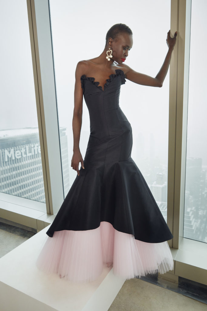 Carolina Herrera black strapless gown with pink tulle underlay. (Photo courtesy of Carolina Herrera)