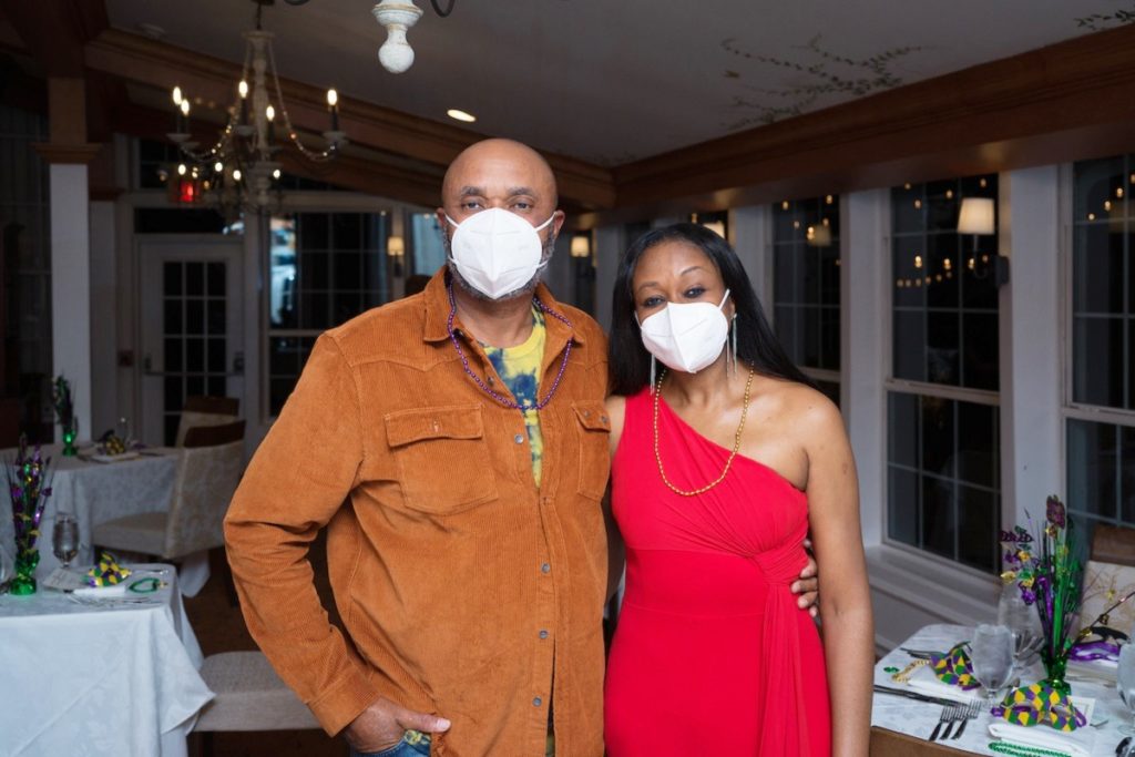 John & Chinwe Okafor at The Houstonian Mardi Gras bash held in all three dining rooms of the historic Manor House. (Photo by Daniel Ortiz)
