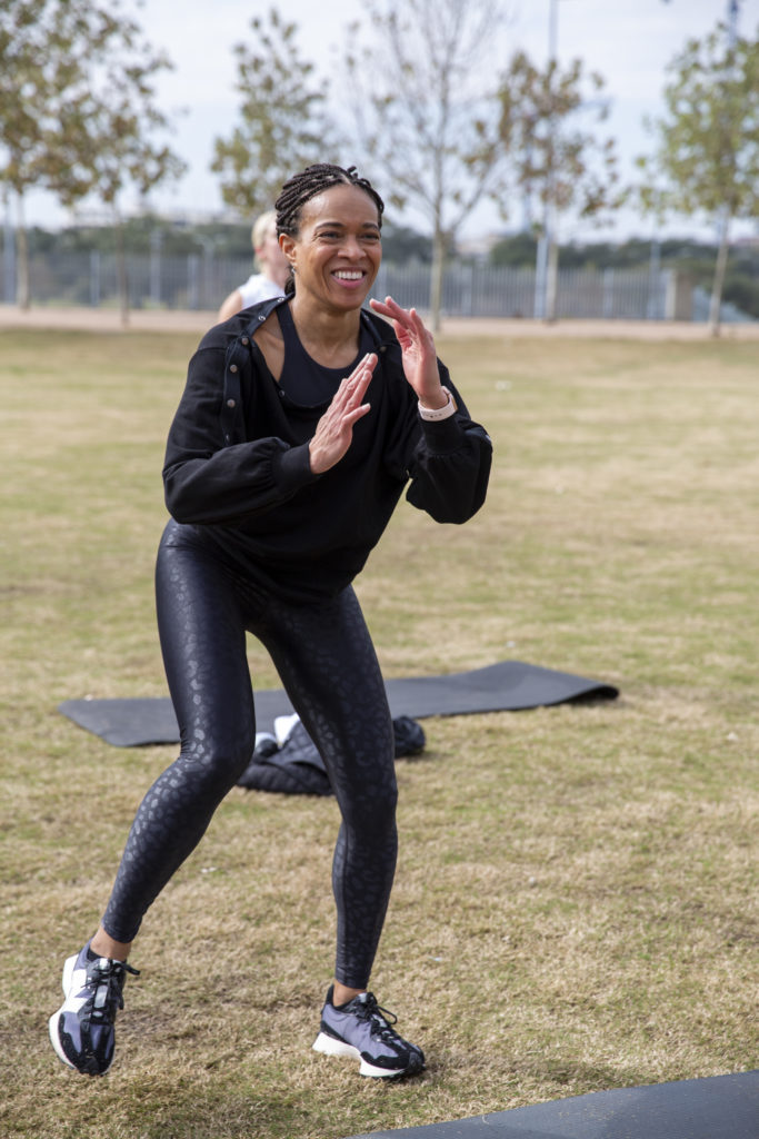 Wendy Taylor was among the stylish influencers who joined the Savor + Sweat workout at Buffalo Bayou Park. (Photo by Jenny Antill Clifton)