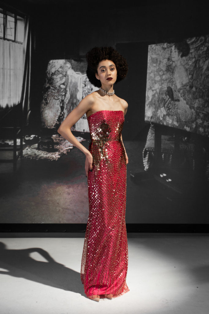 Bibhu Mohapatra red sheath gown with crystal overlay. (Photo courtesy of Bibhu Mohapatra)
