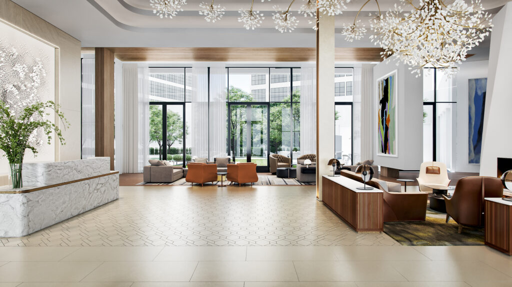The hotel lobby of the boutique hotel soon to break ground. Courtesy Crescent Real Estate.