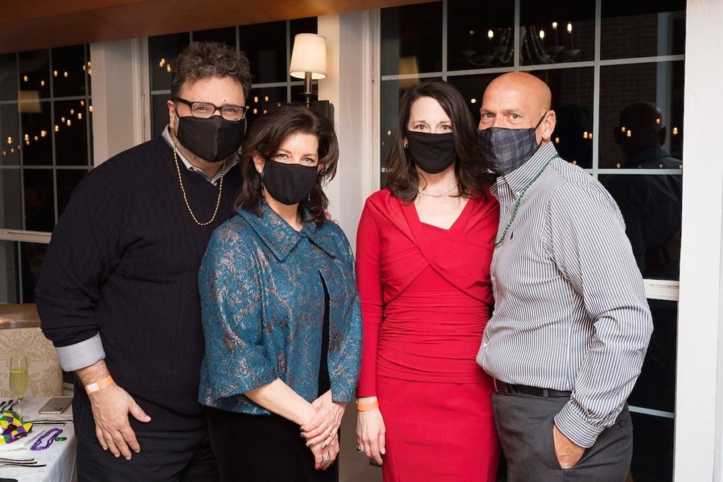 James & Deena Marsh, Nikki Thornton & Stephen Bouis at The Houstonian Mardi Gras bash with COVID safety protocols in place. (Photo by Daniel Ortiz)