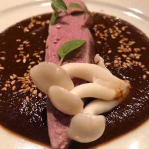Regino – duck breast and pickled mushrooms, atop his mother Juanita’s famous mole sauce