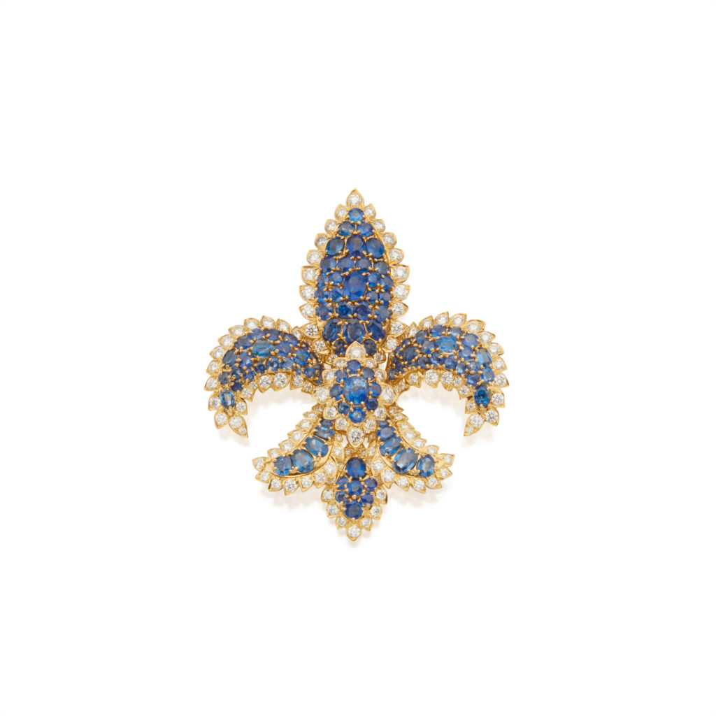 A sapphire and diamond brooch by David Webb. (Photo by Sotheby's)