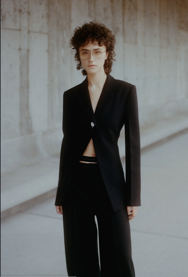 Ella Emhoff models a black Proenza Schouler power suit. (Photo courtesy of Proenza Schouler)