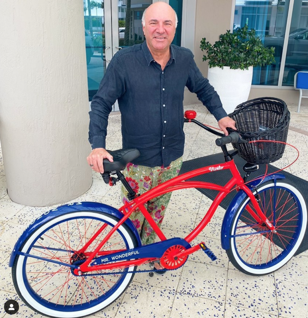 Shark Tank's Kevin O'Leary, aka 'Mr. Wonderful,' with his customized Vivelo bike. He liked the bike so much that he ordered some for friends. (Instagram photo)