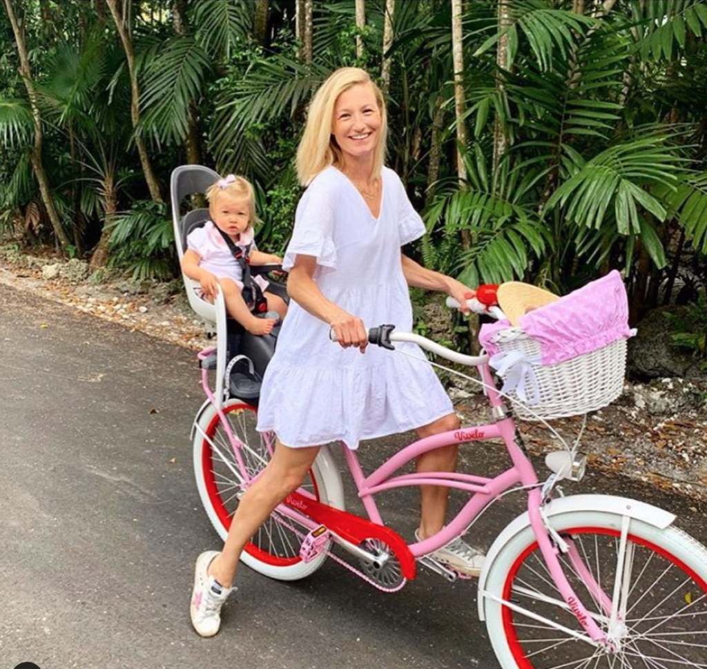 The customized Vivelo bicycle outiftted with a baby seat. Vivelo makes all the accessories as well as the bicycles.