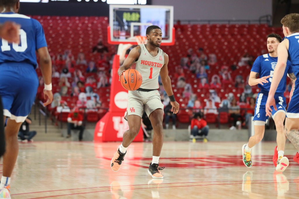 Jamal Shead did not just flirt with a triple double. His eight steals put a quadruple double in the equation. (Courtesy UH Athletics)