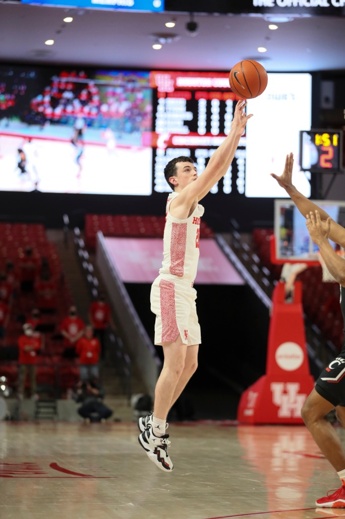 Ryan Elvin got into the fun, hitting a late 3-pointer that delighted the Fertitta Center crowd. (Courtesy UH Athletics)