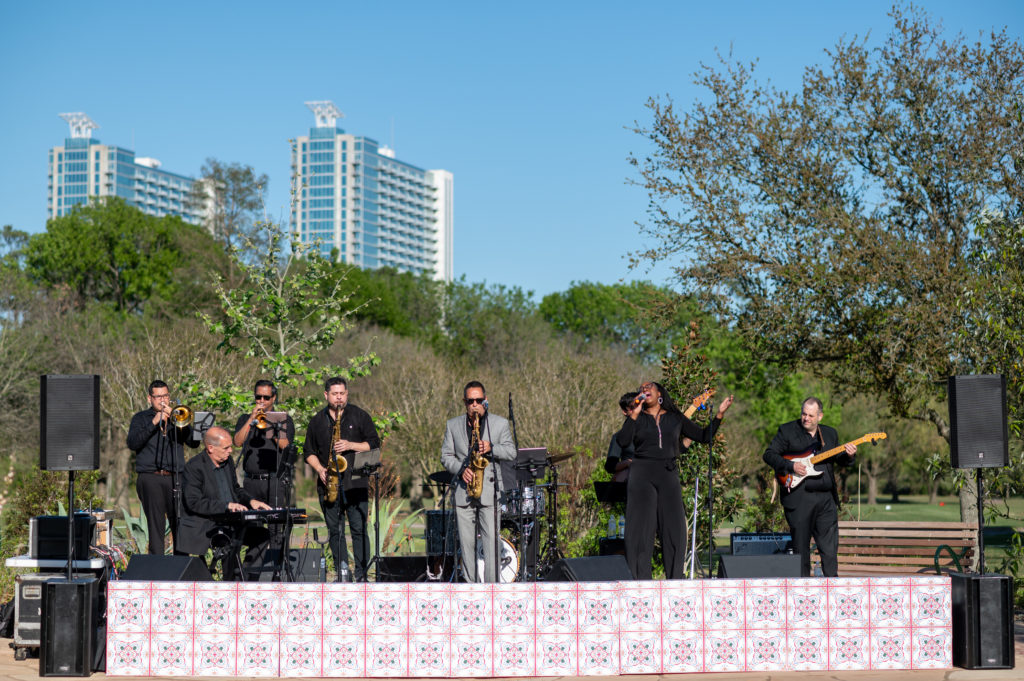 The David Caceres Band provides dance music for the faux wedding at Hermann Park Conservancy's Lott Hall. (Photo by Sarah Austin of Chris Bailey Photography)