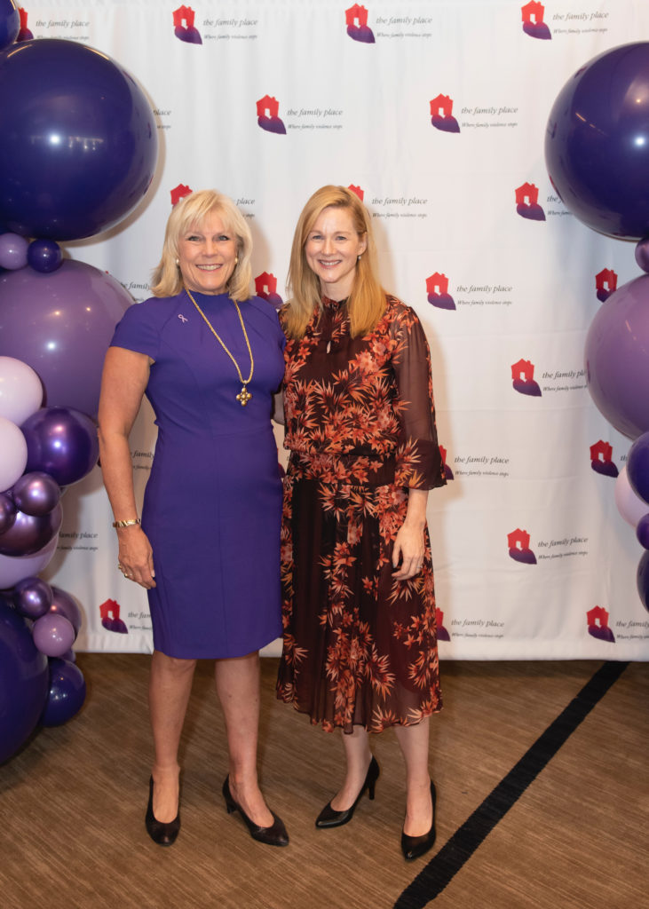 Flink with actress Laura Linney at The Family Place's Texas Trailblazers Awards Luncheon in 2019. "That was the last luncheon we were able to have," Flink says. "Laura was already embracing the floral trend — she was ahead of her time."