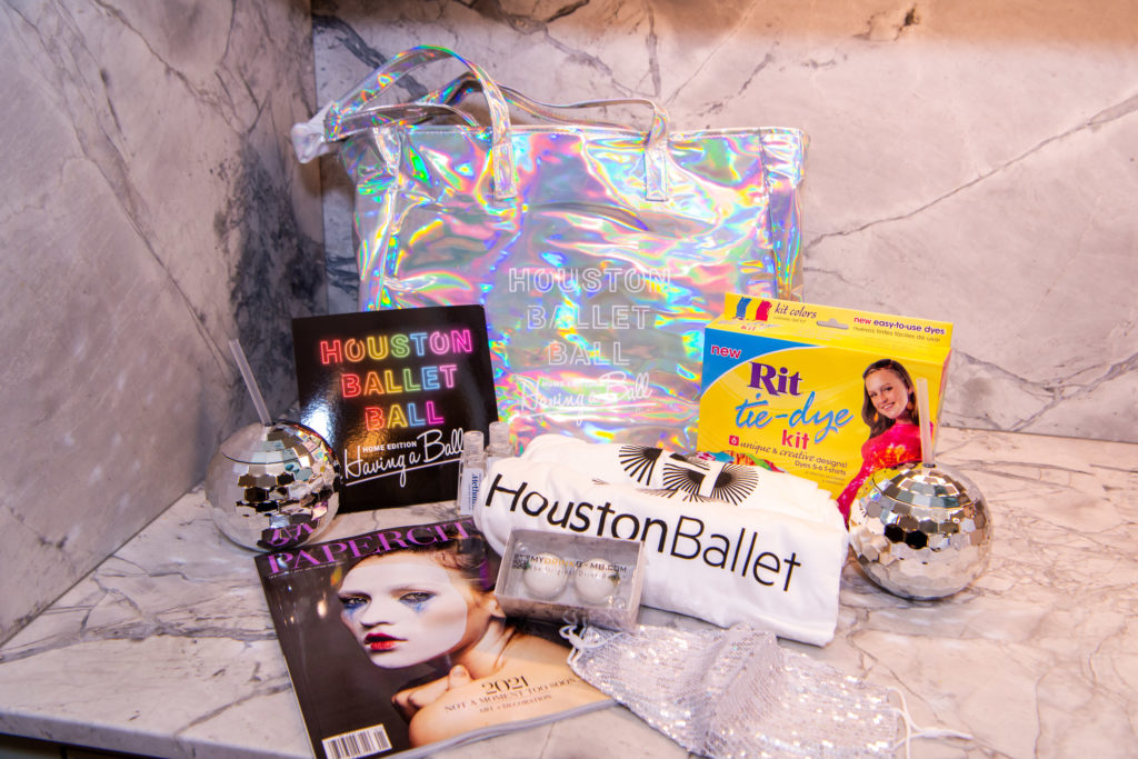 Guests virtually attending the Houston Ballet Ball received 'Saturday Night Fever' themed goodie bags. (Photo by Michelle Watson/CatchlightGroup.com)