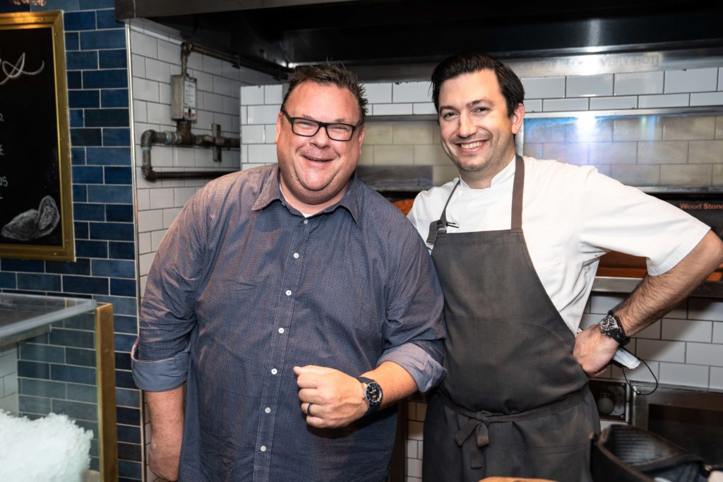 Chefs Chris Shepherd and Aaron Bludorn share the joy at the dinner benefiting the Southern Smoke Foundation. (Photo by Michael Anthony)