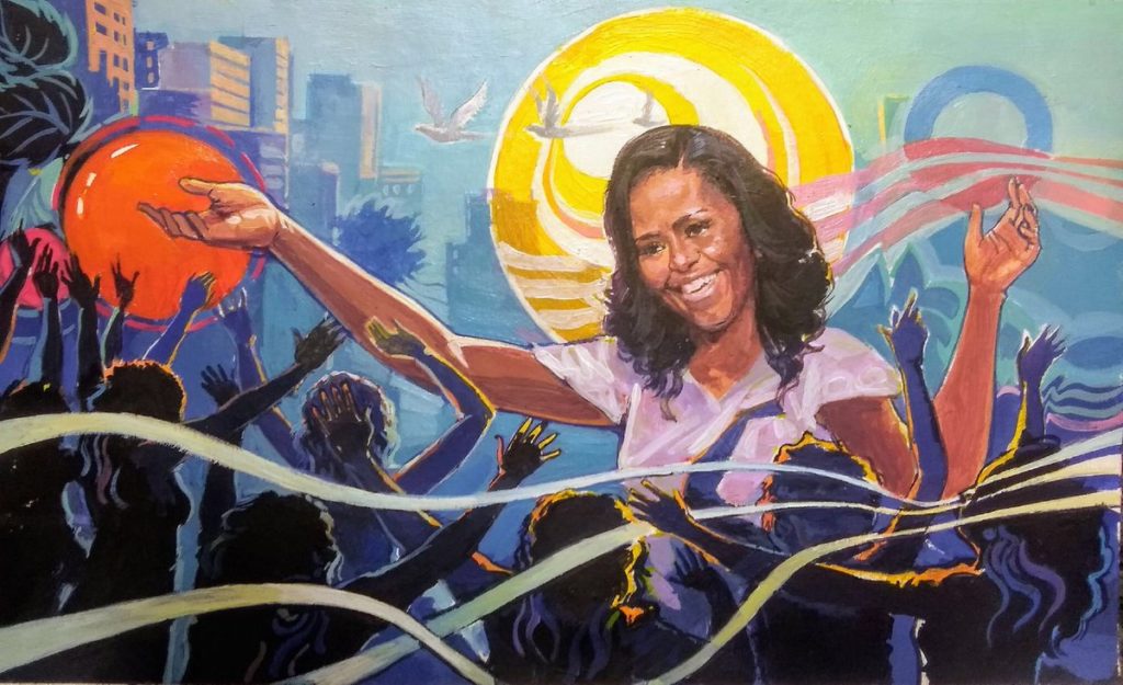 Reginald Adams’ portrait of “Michelle Obama” celebrates the First Lady’s work with young girls through the Global Girls Alliance. (Photo by Reginald Adams)