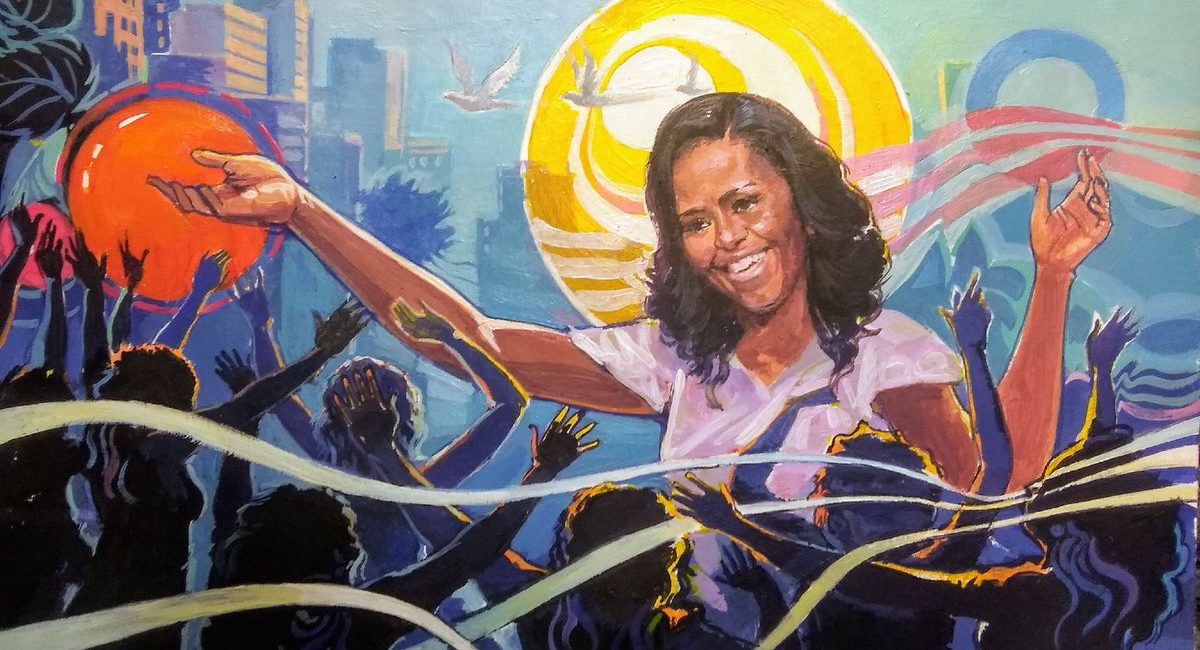Reginald Adams’ portrait of “Michelle Obama” celebrates the First Lady’s work with young girls through the Global Girls Alliance. (Photo by Reginald Adams)