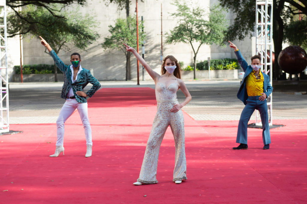 Harper Watters, Natalie Varnum, Oliver Halkowich perform for the 'Stayin' Alive' intro to Houston Ballet's virtual ball. (Photo by Wilson Parish)