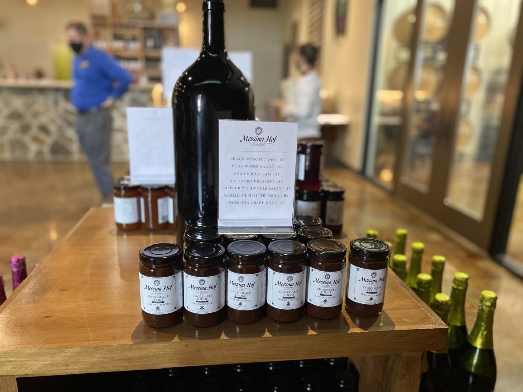 The wine shop in the Messina Hof Harvest Green Winery & Kitchen carries a variety of food products enhanced with wine.